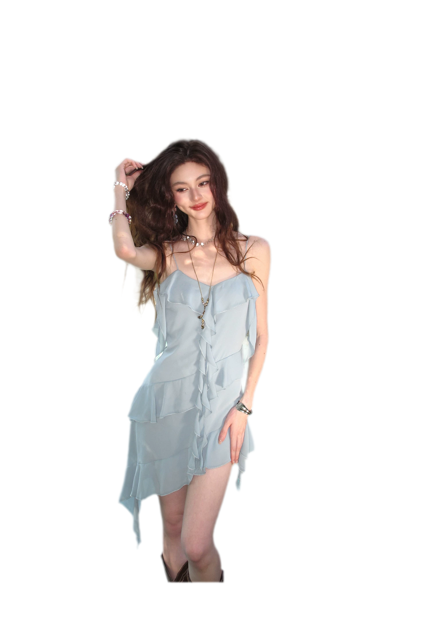 Ruffled Asymmetric Cami Dress