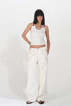 Lace Panel Slim Fit Striped Shoulder Vest Top