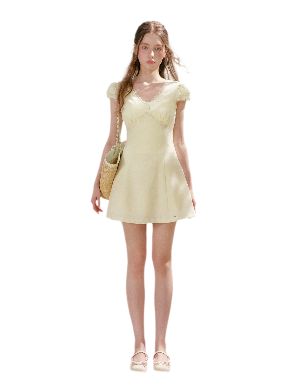 Lace V-Neck Short Sleeve A-Line Dress