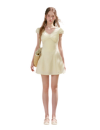 Lace V-Neck Short Sleeve A-Line Dress