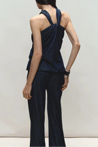 Tencel Denim Blue Hollow Halter Slim Flared Pants