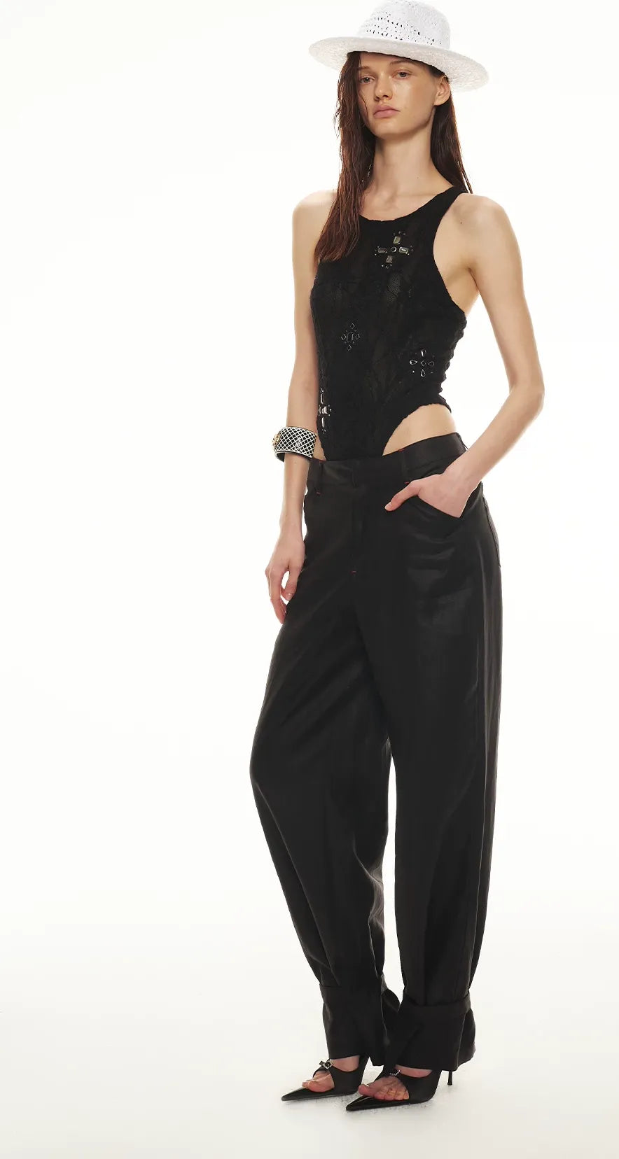 Stylish Gemstone Lace Halter Bodysuit Top