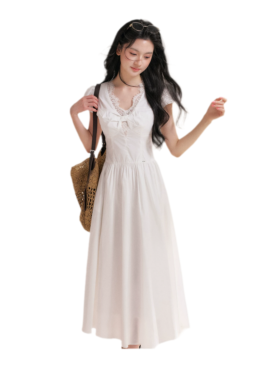 French Lace Puff Sleeve A-Line Dress