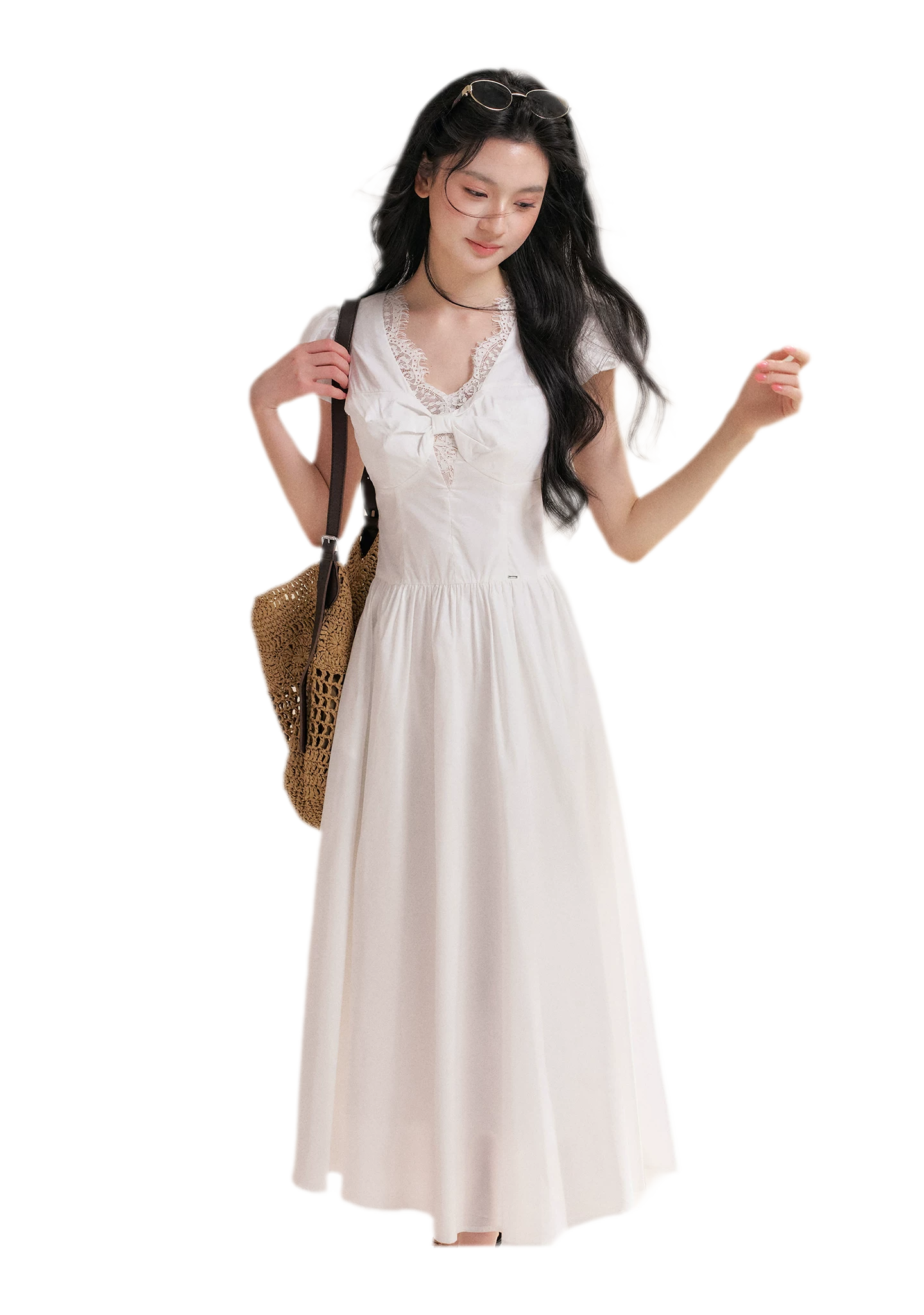 French Lace Puff Sleeve A-Line Dress