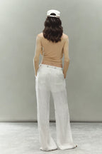 Relaxed Fit Linen Blend Wide-Leg Pants