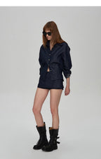 Tencel Linen Denim Shirt & Low-Waist Skirt