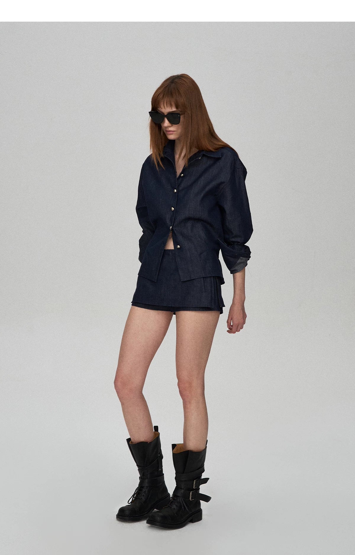 Tencel Linen Denim Shirt & Low-Waist Skirt