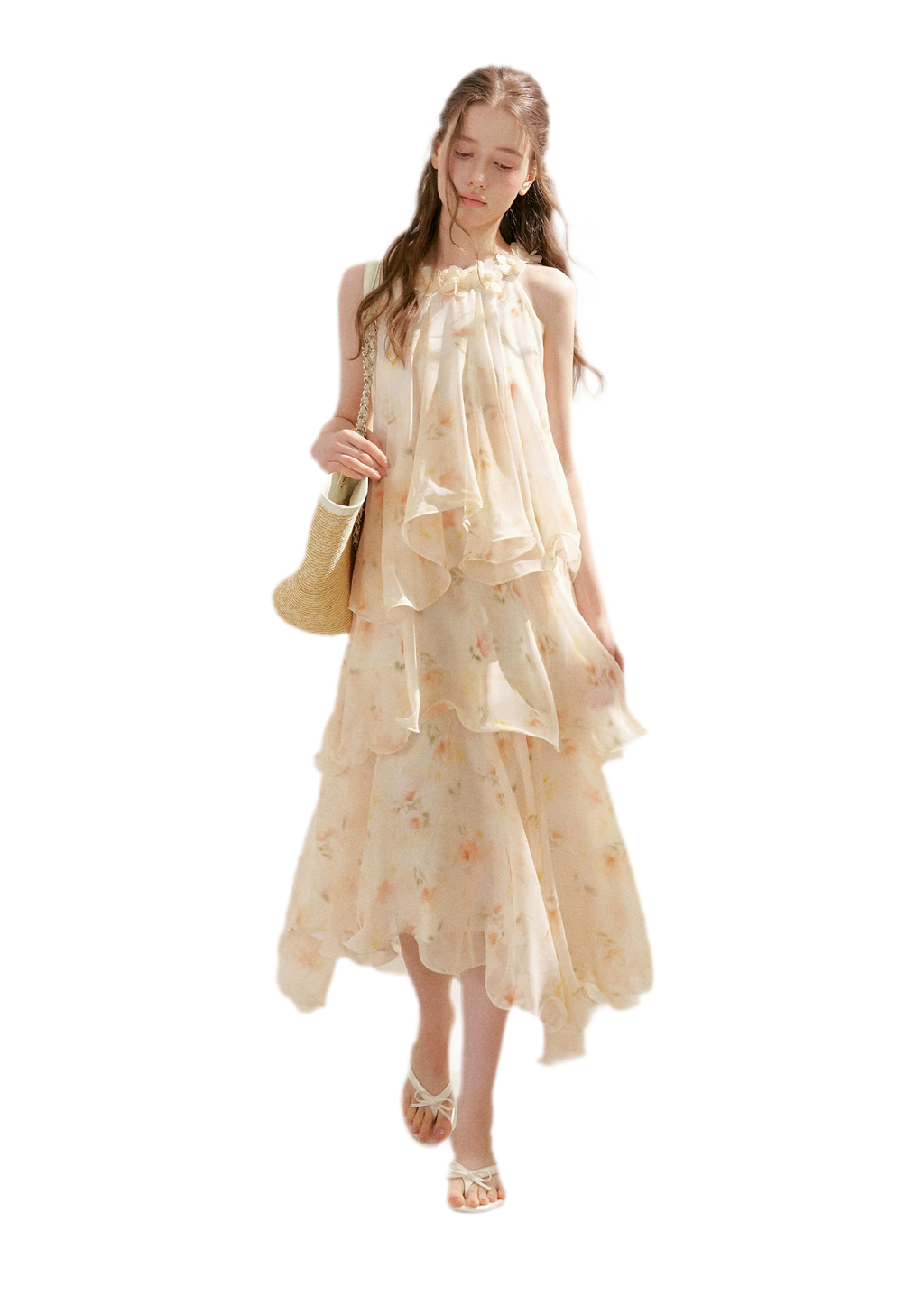 Chiffon Floral Halter Long Dress