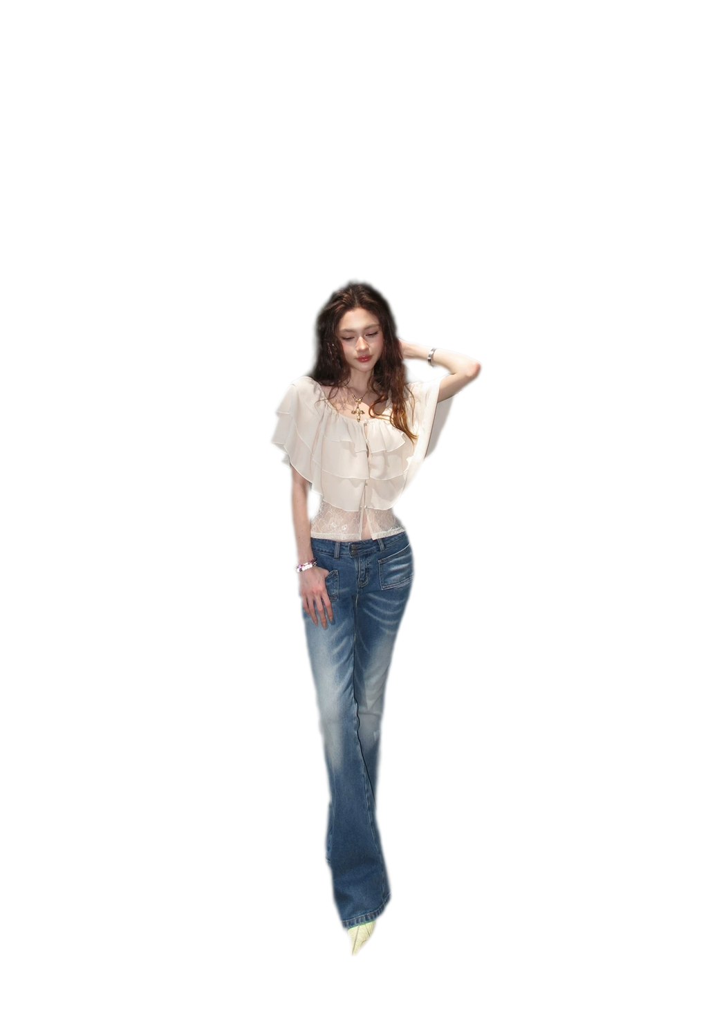 Milk Almond Ruffle Blouse