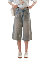 Rhinestone Floral Denim Culottes
