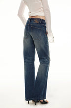 Classic Vintage Washed Distressed Wide-Leg Jeans