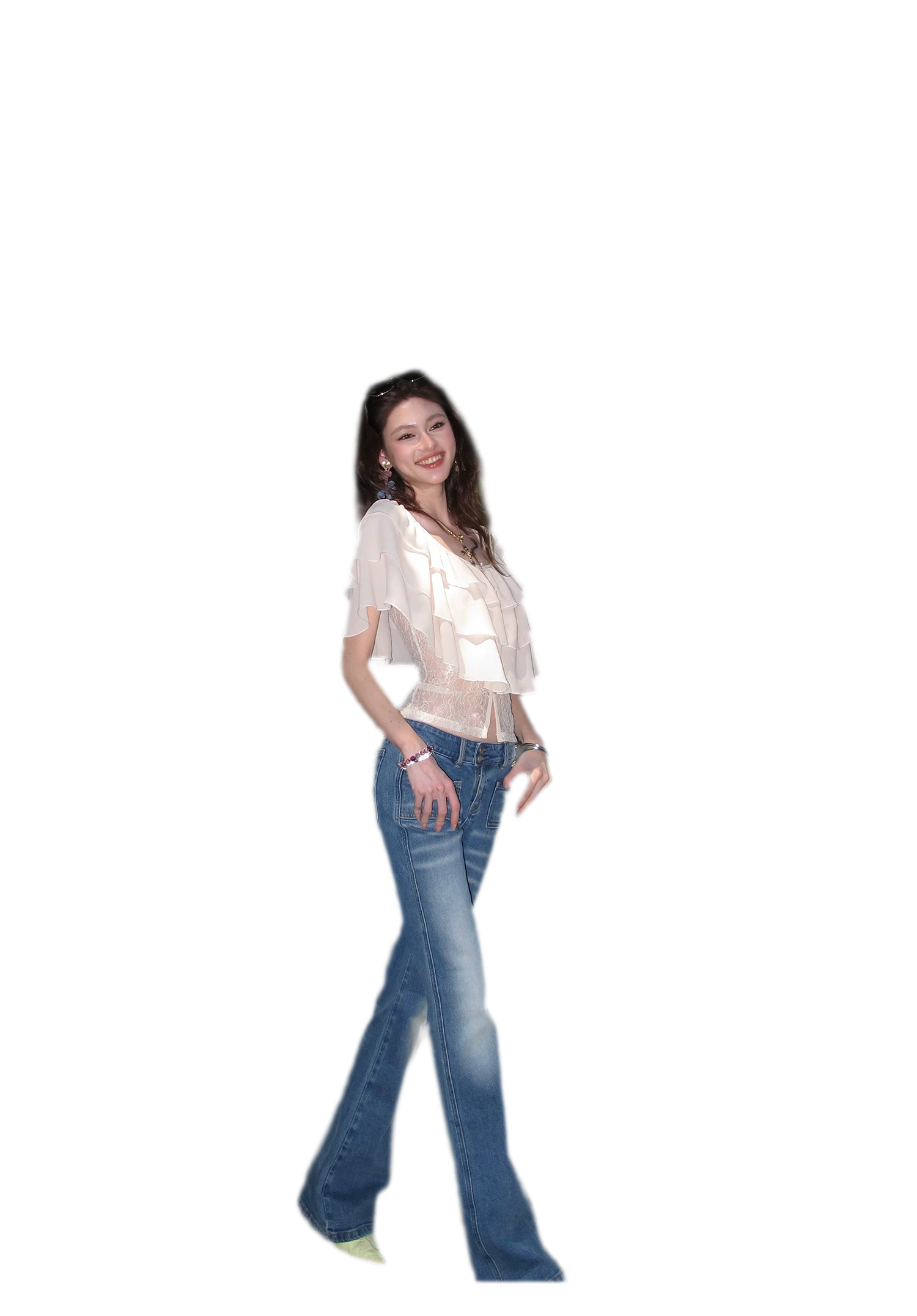 Milk Almond Ruffle Blouse