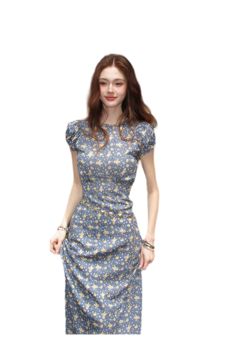 Blue Floral Tencel Dress