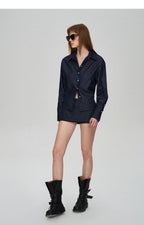 Tencel Linen Denim Shirt & Low-Waist Skirt