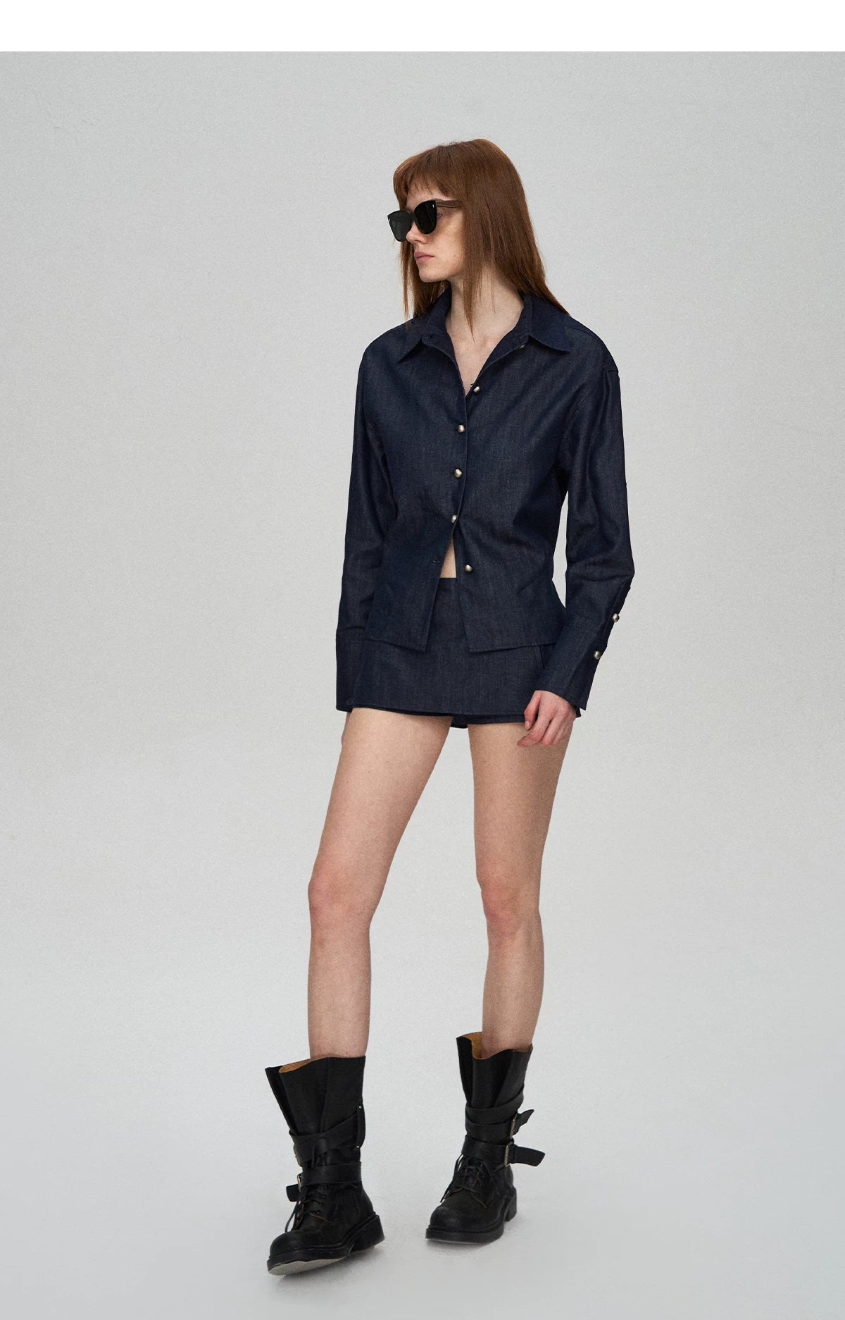 Tencel Linen Denim Shirt & Low-Waist Skirt