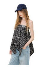 Asymmetric Lace Patchwork Plaid Skirt/Top