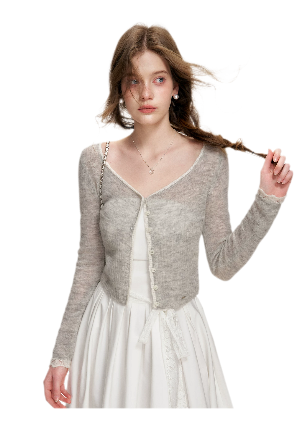 Alpaca Trim Cropped Cardigan