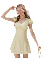 Lace V-Neck Short Sleeve A-Line Dress