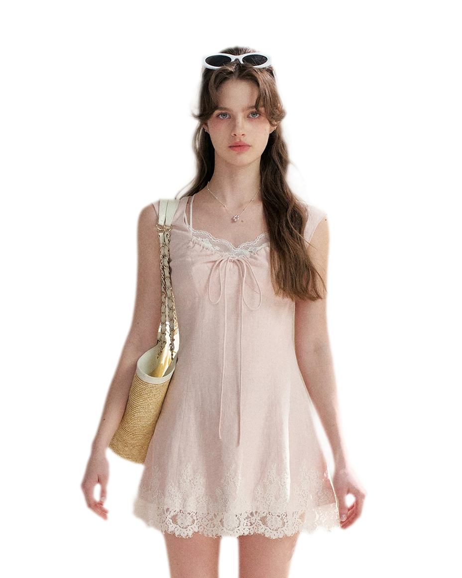 Lace Trim A-Line Short Dress