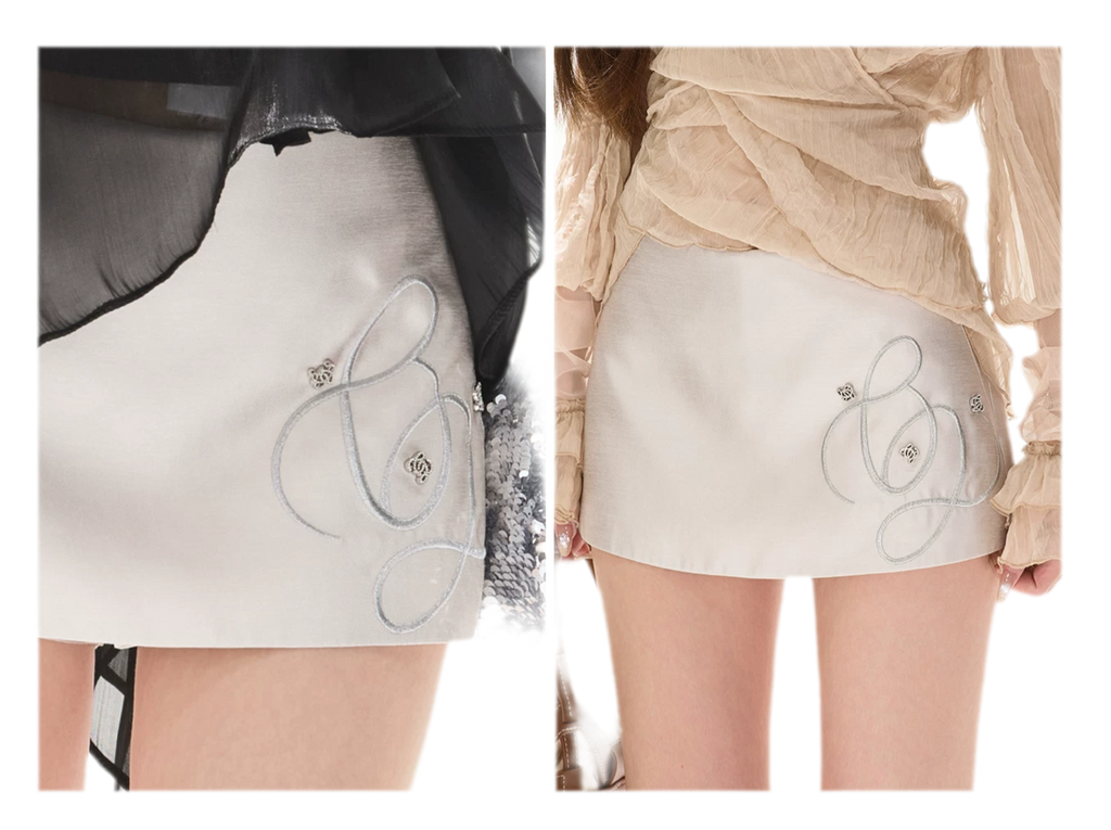 Embellished Satin Mini Skort