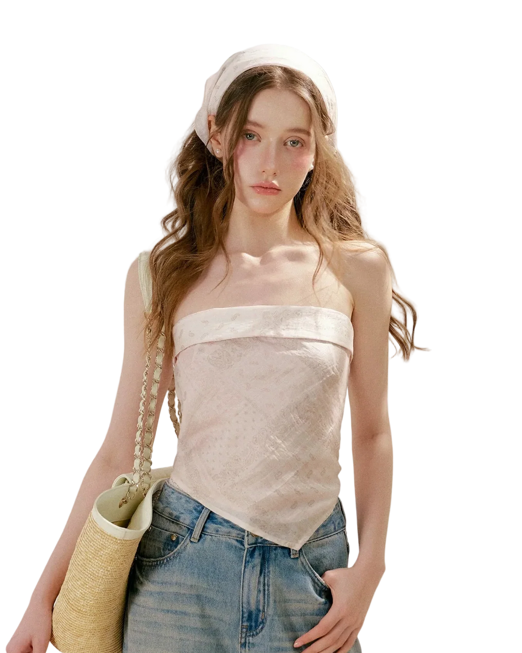 Vintage Print Strapless Top