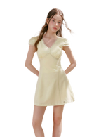 Lace V-Neck Short Sleeve A-Line Dress