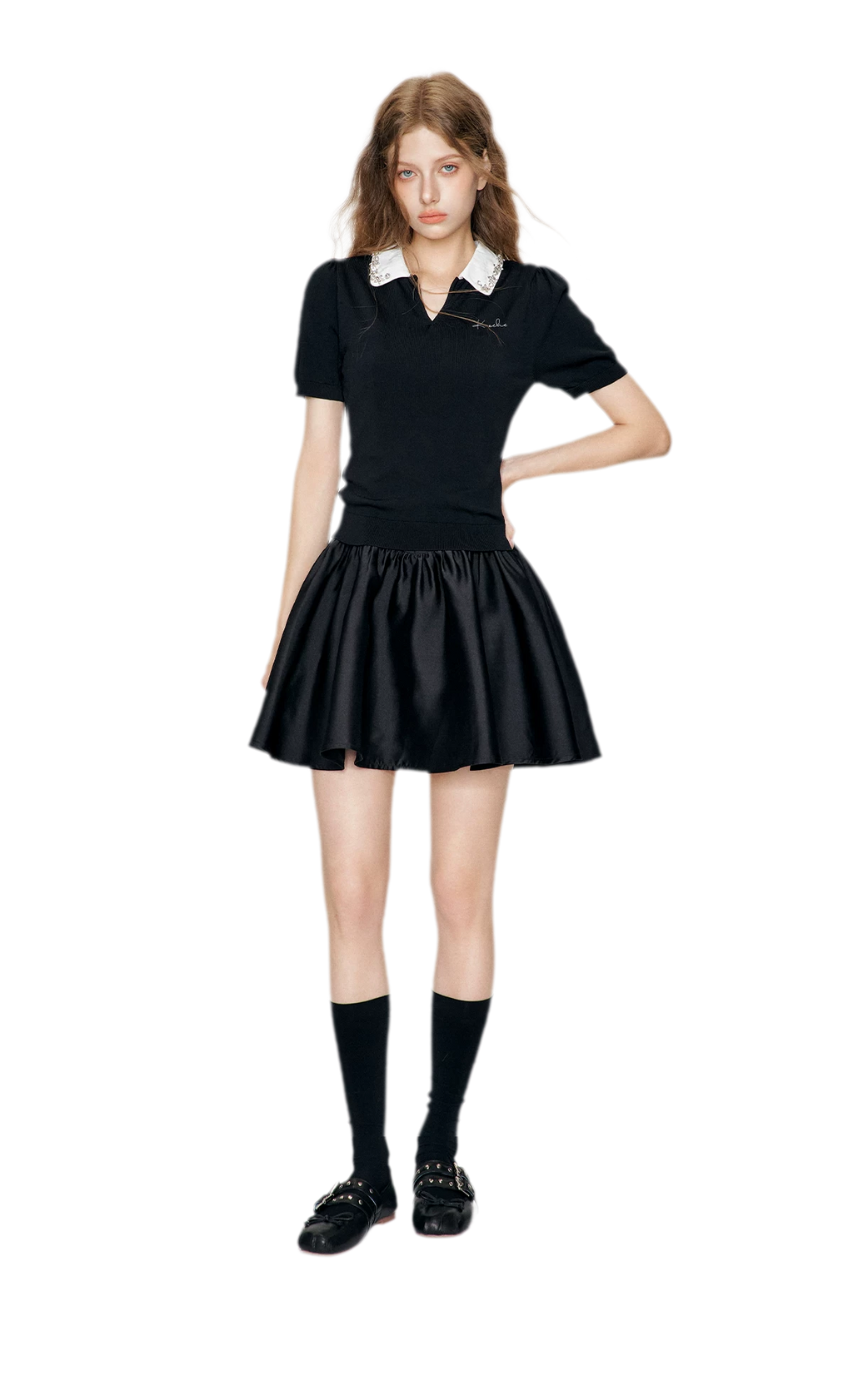 Beaded Collar Knit Tee