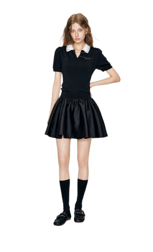 Beaded Collar Knit Tee