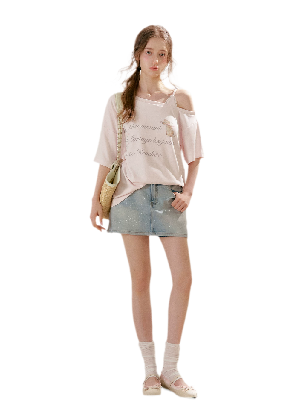 Shiny Denim A-line Skirt