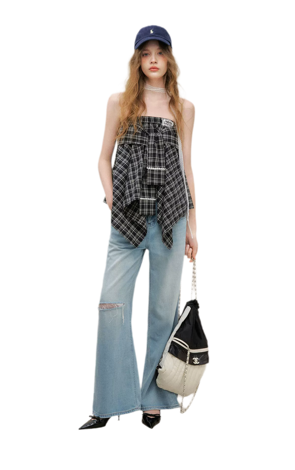 Asymmetric Lace Patchwork Plaid Skirt/Top