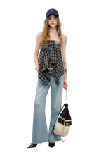 Asymmetric Lace Patchwork Plaid Skirt/Top