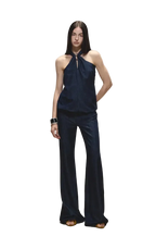 Tencel Denim Blue Hollow Halter Slim Flared Pants
