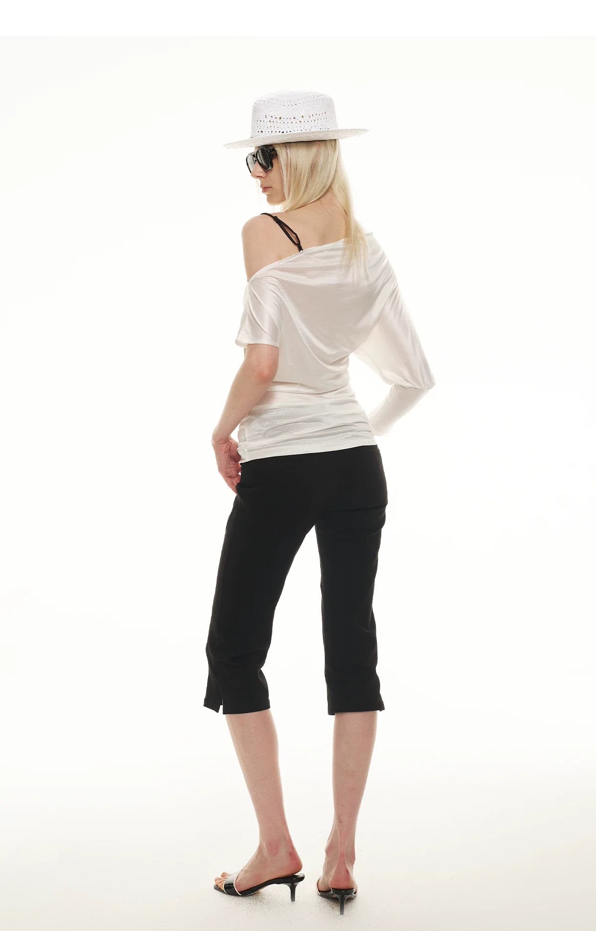 Satin Off-Shoulder Lace Trim T-Shirt