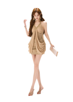 Beaded Halter Ruched Dress