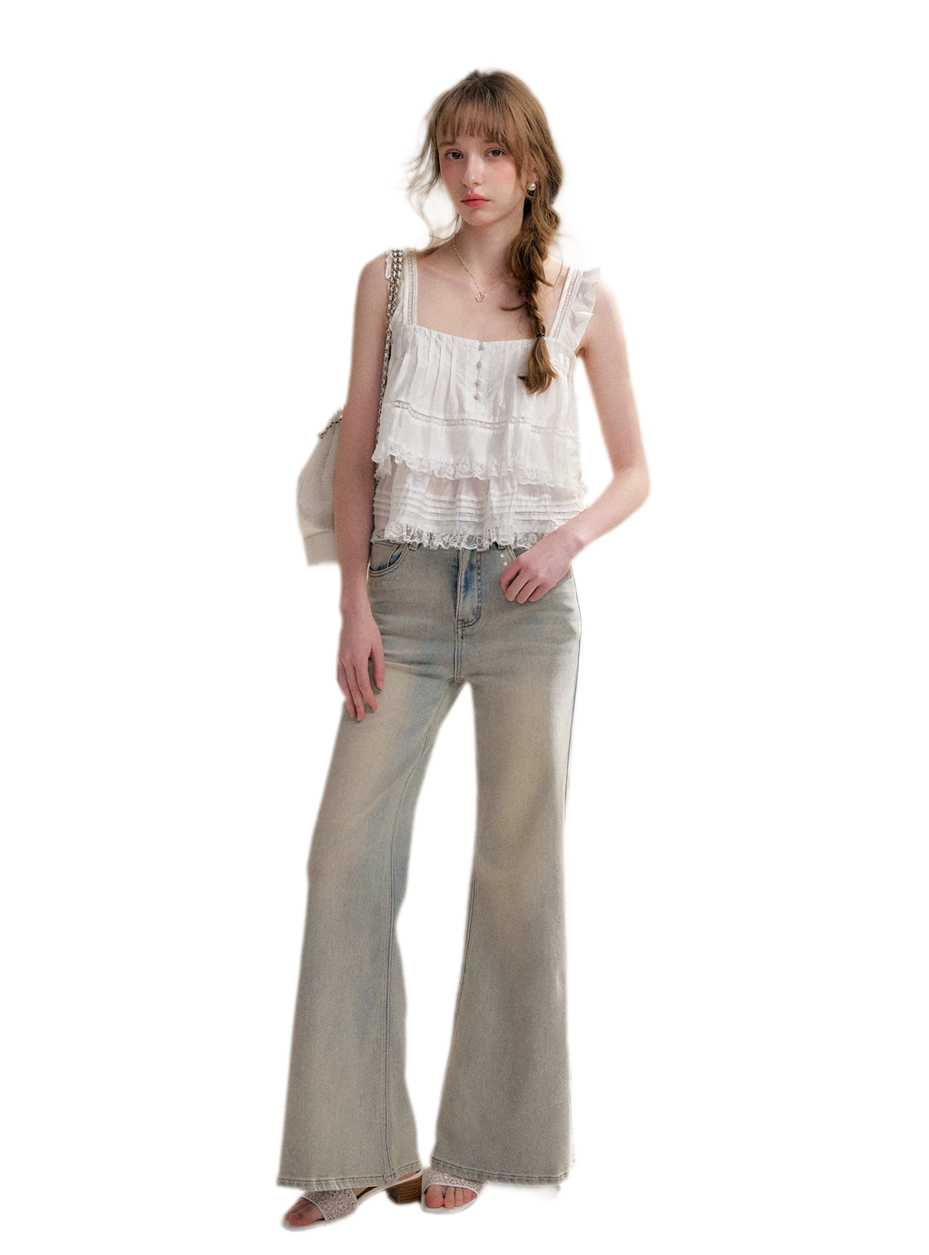 Five-Petal Sequin Flare Jeans
