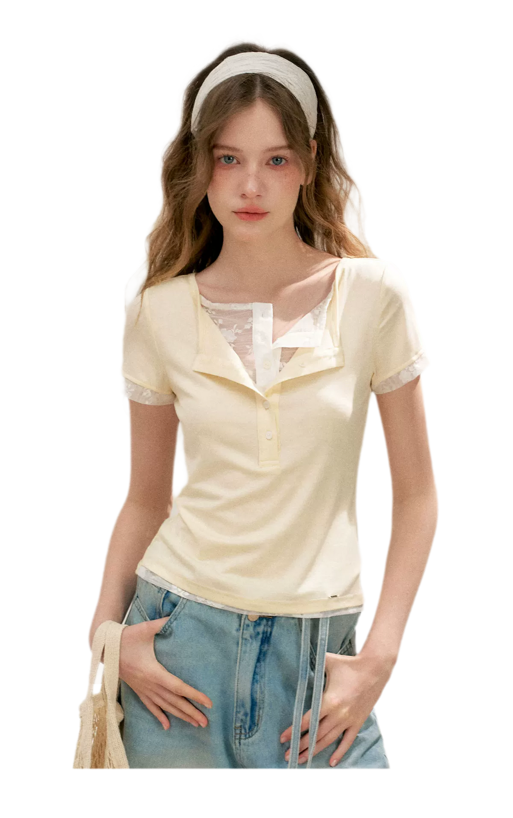 Double-Layer Collar Lace T-Shirt