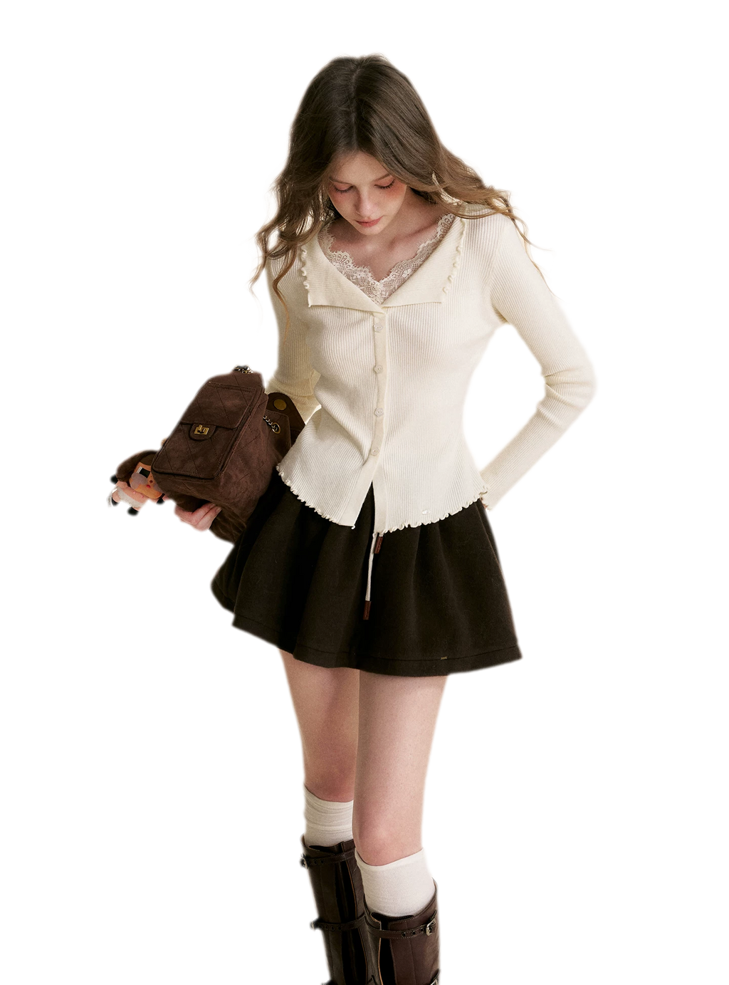 Lace Trim Knit Cardigan