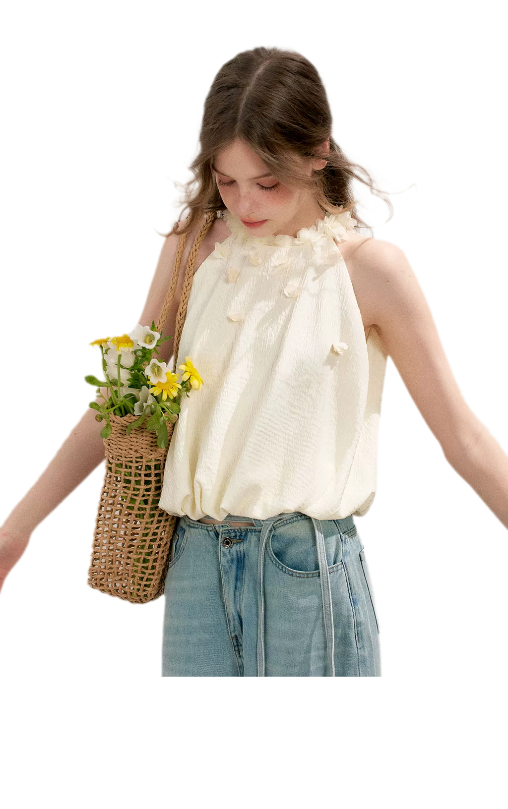 Halter A-Line Top with Floral Texture