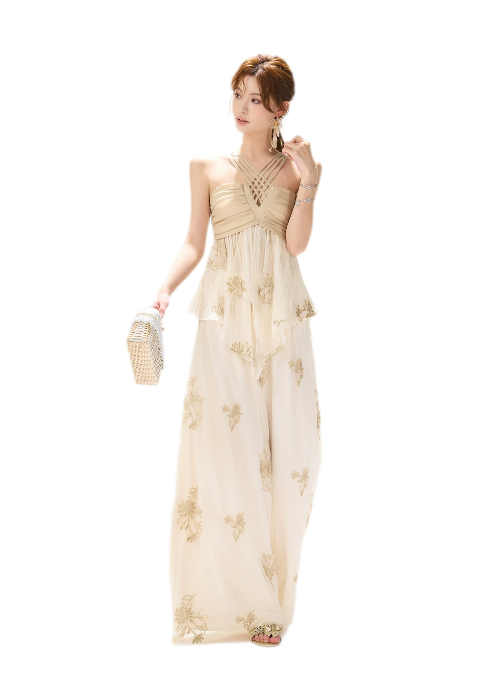 Embroidered Chiffon Halter Set