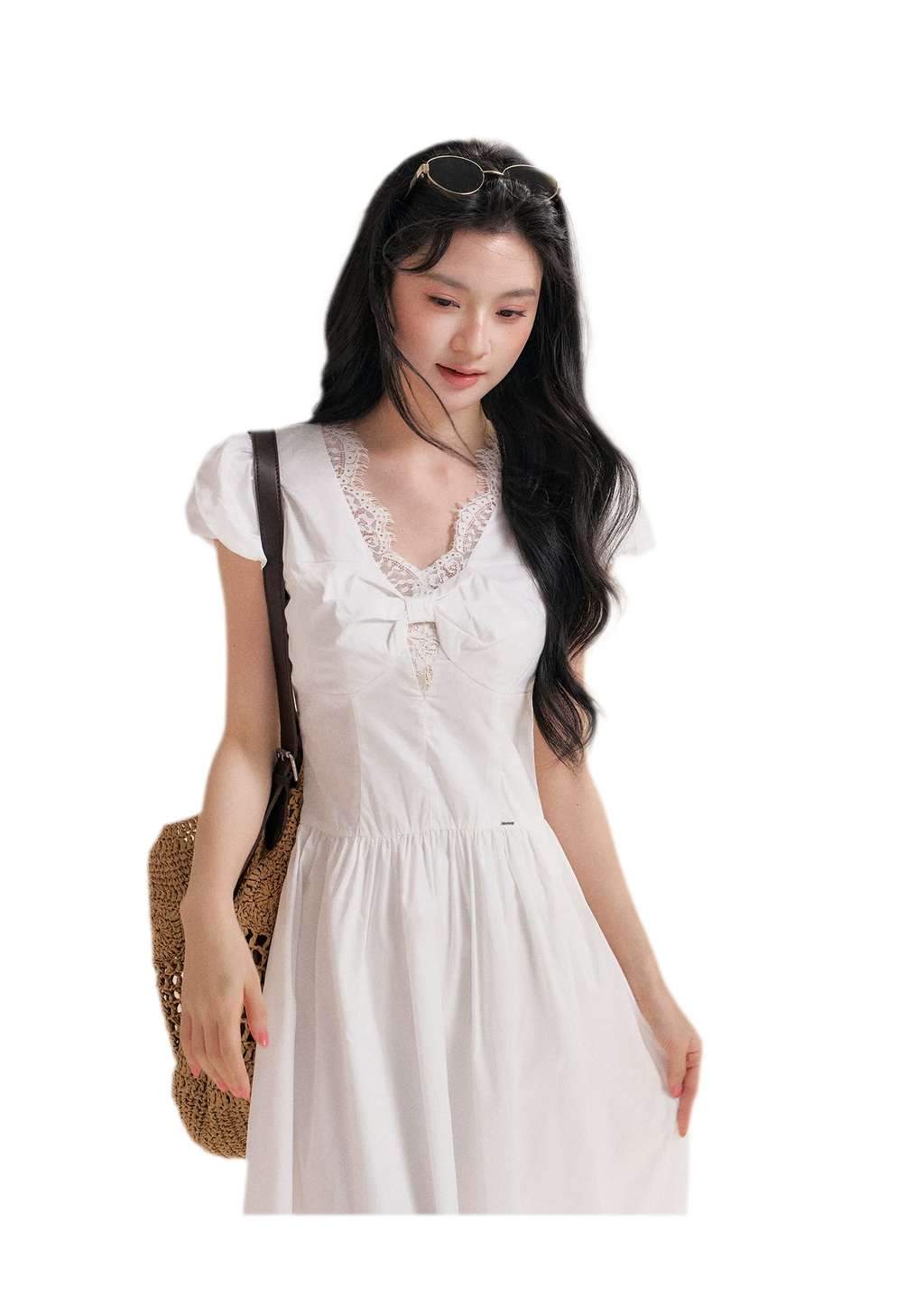 French Lace Puff Sleeve A-Line Dress