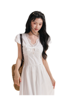 French Lace Puff Sleeve A-Line Dress