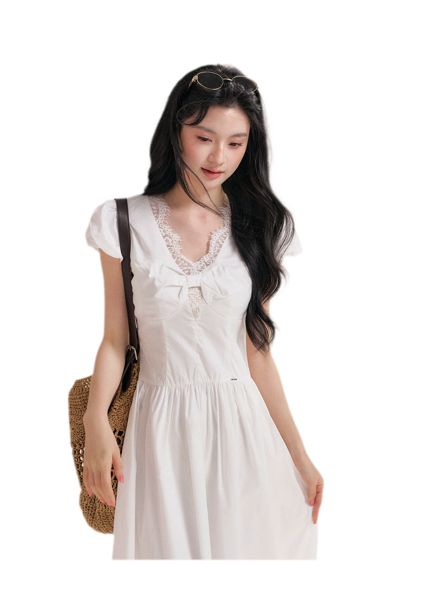 French Lace Puff Sleeve A-Line Dress