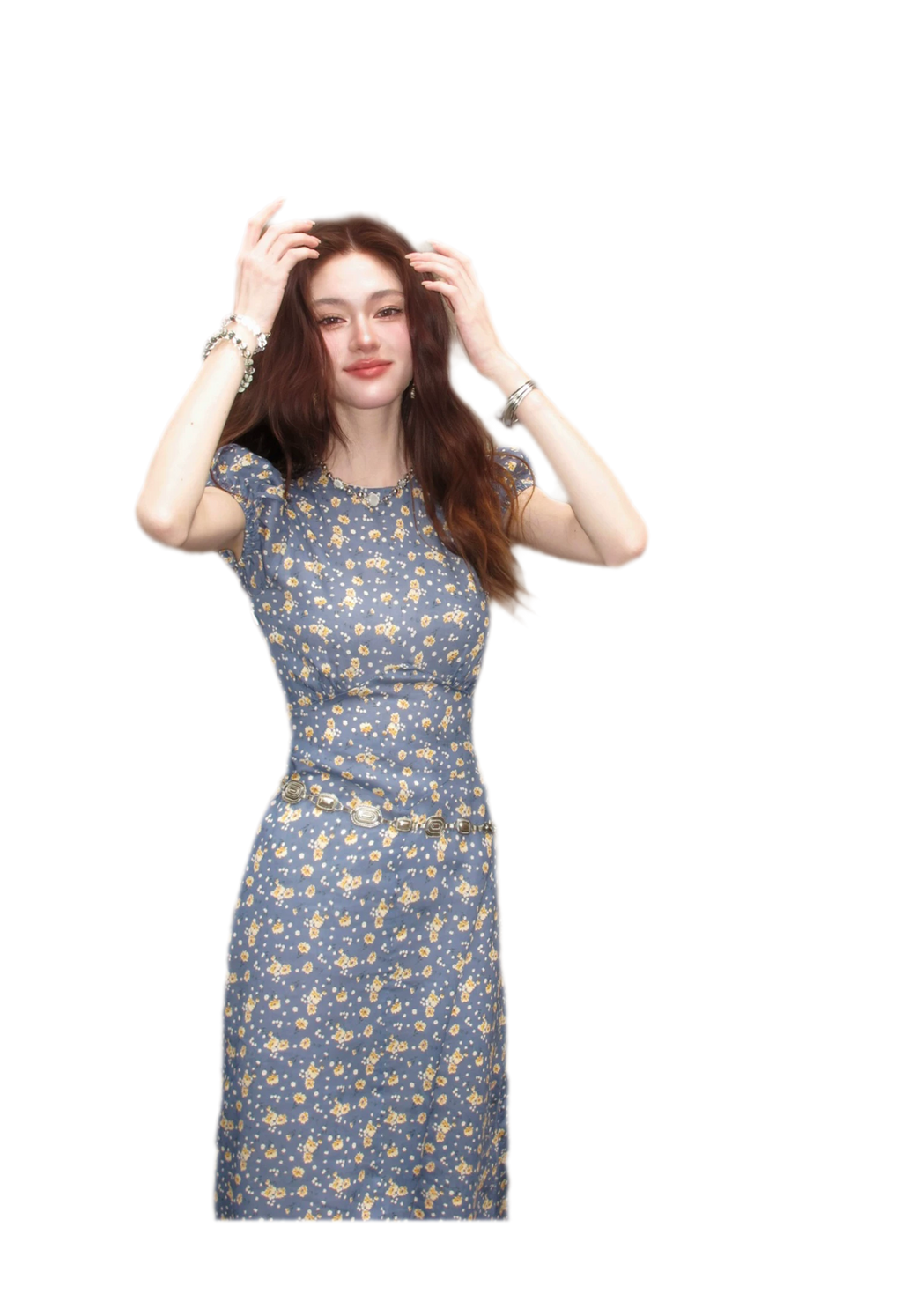 Blue Floral Tencel Dress