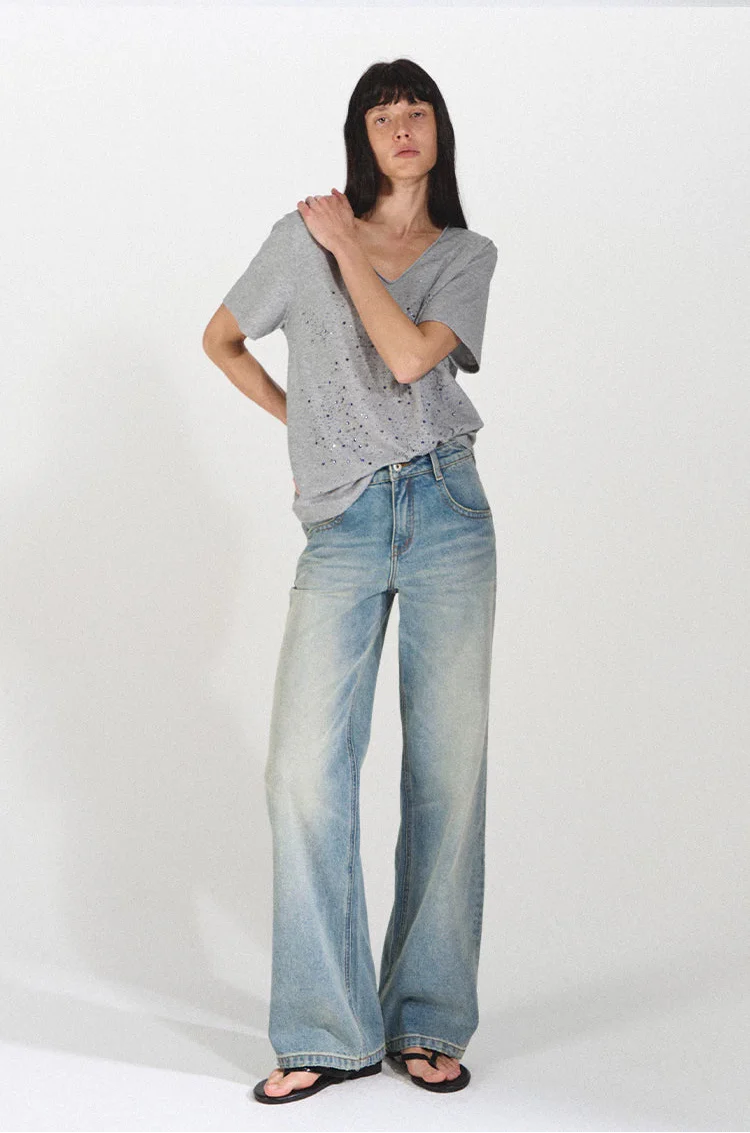 Vintage Straight Loose Fit Jeans with 3D Cat