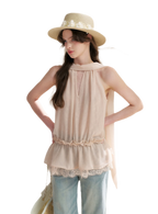 Chiffon Lace Halter V-Neck Blouse