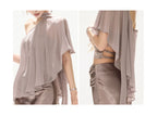 Elegant Asymmetric Chiffon Shawl Top with Built-in Bustier