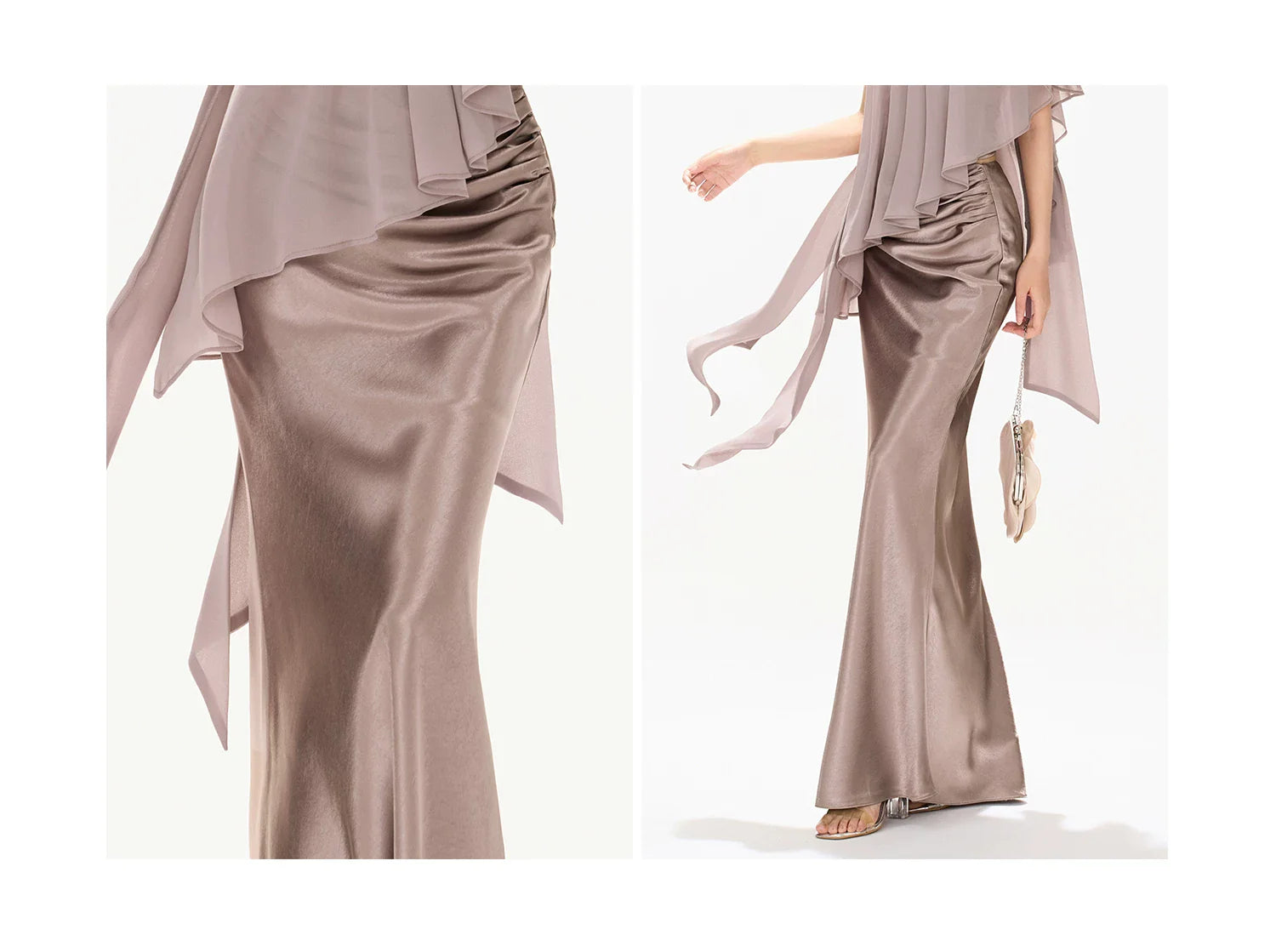 Amber Glow High-Waist Fishtail Satin Skirt