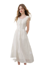 Embroidered Flutter Sleeve Dress