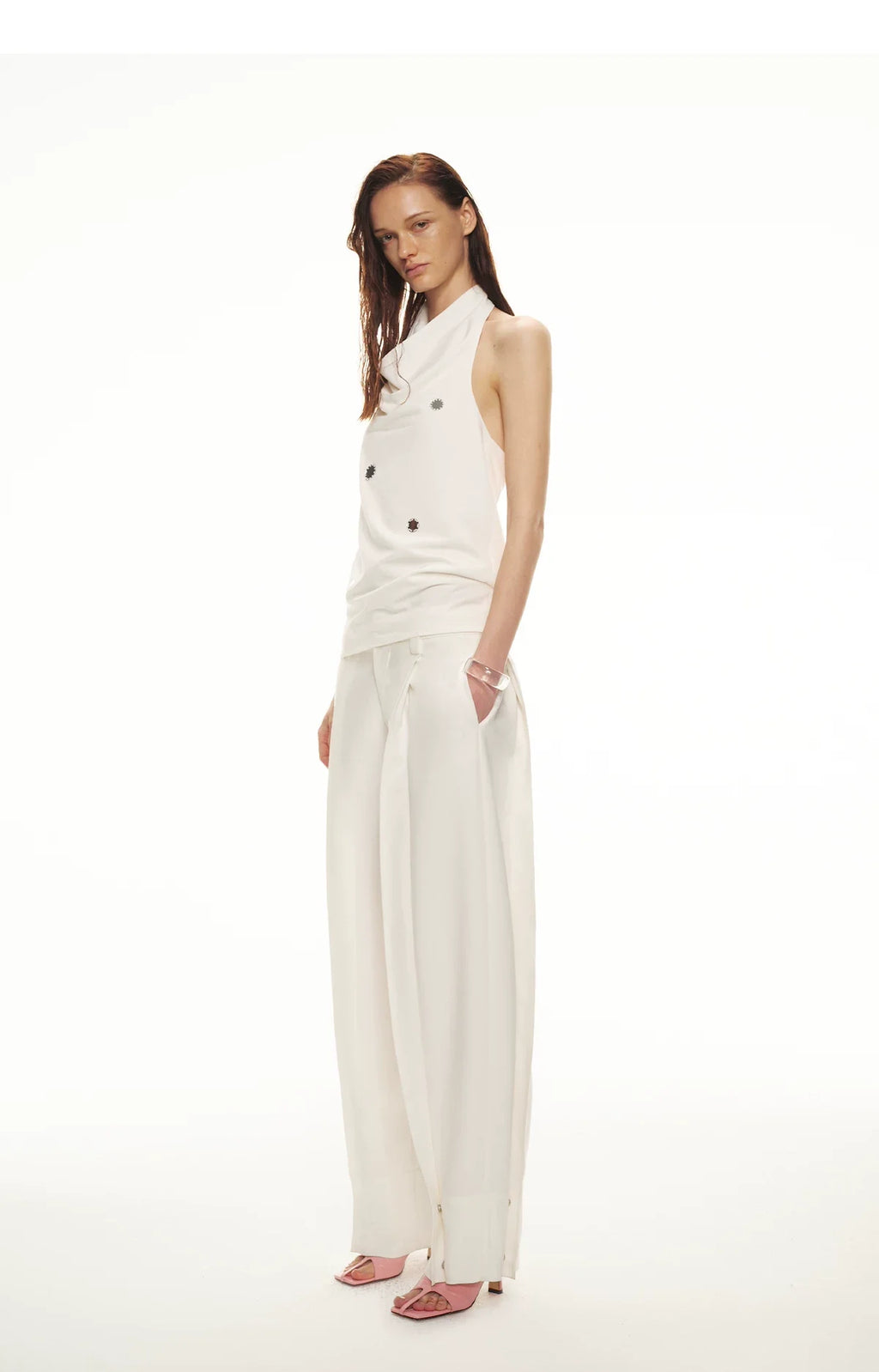 Minimalist Draped Neck Hand-Sewn Lens Halter Top