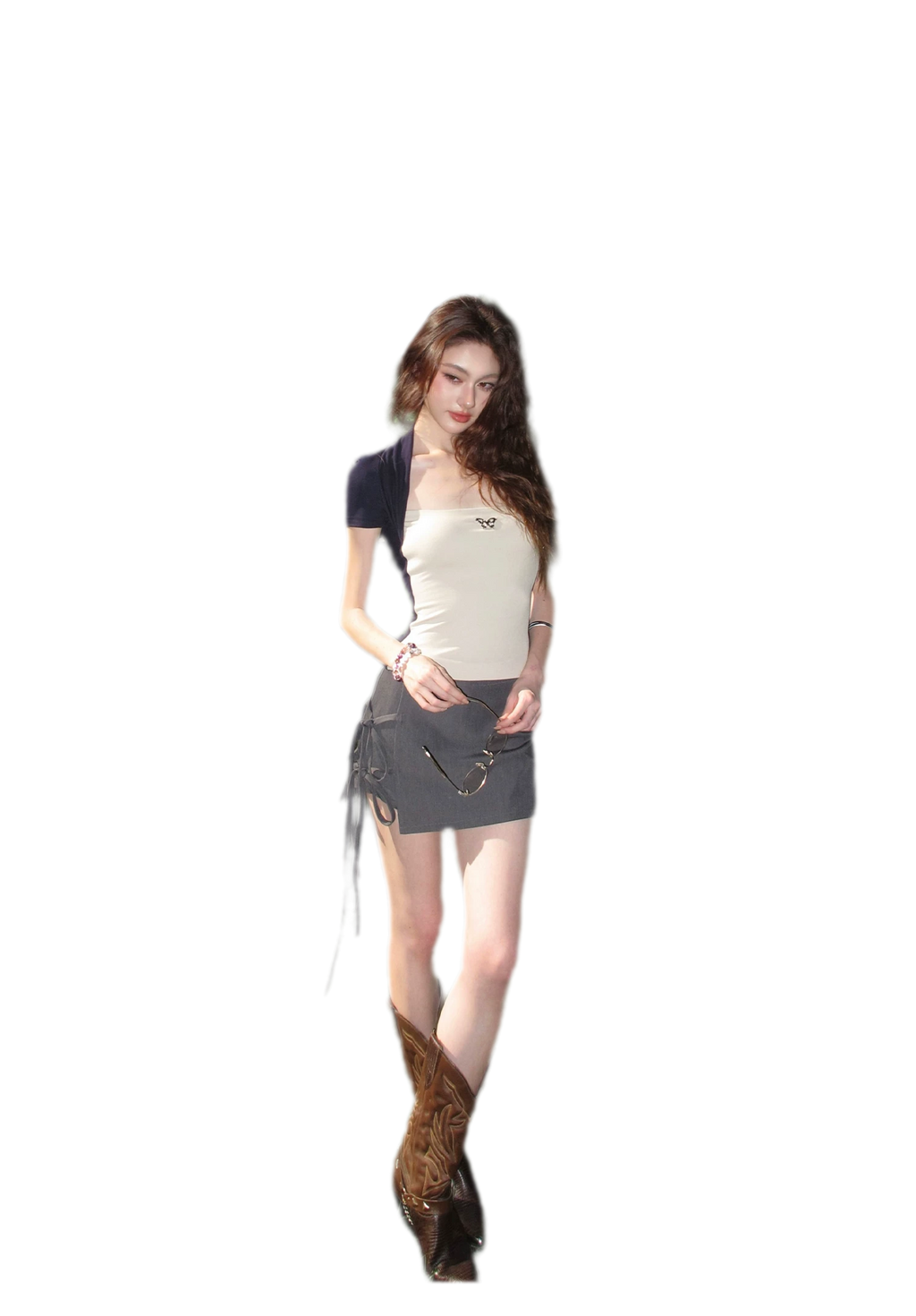 Grey Tie Low-Rise Skort